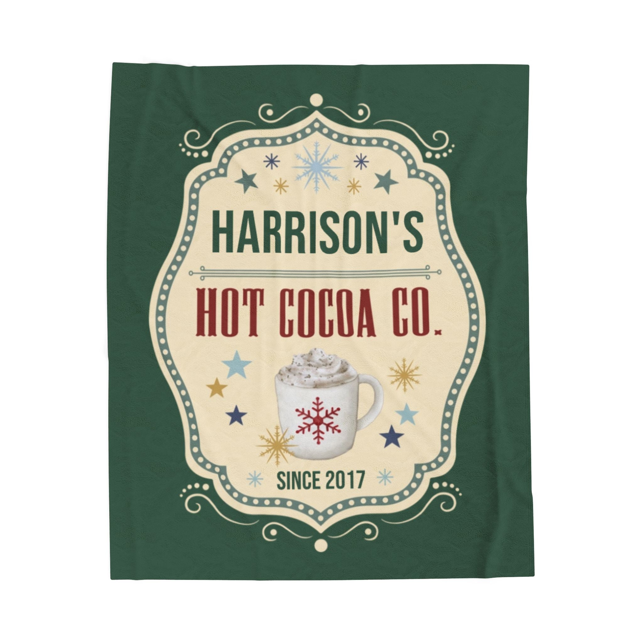 Personalized Christmas Blanket - Custom Holiday Gift with Family Name and Hot Cocoa Design