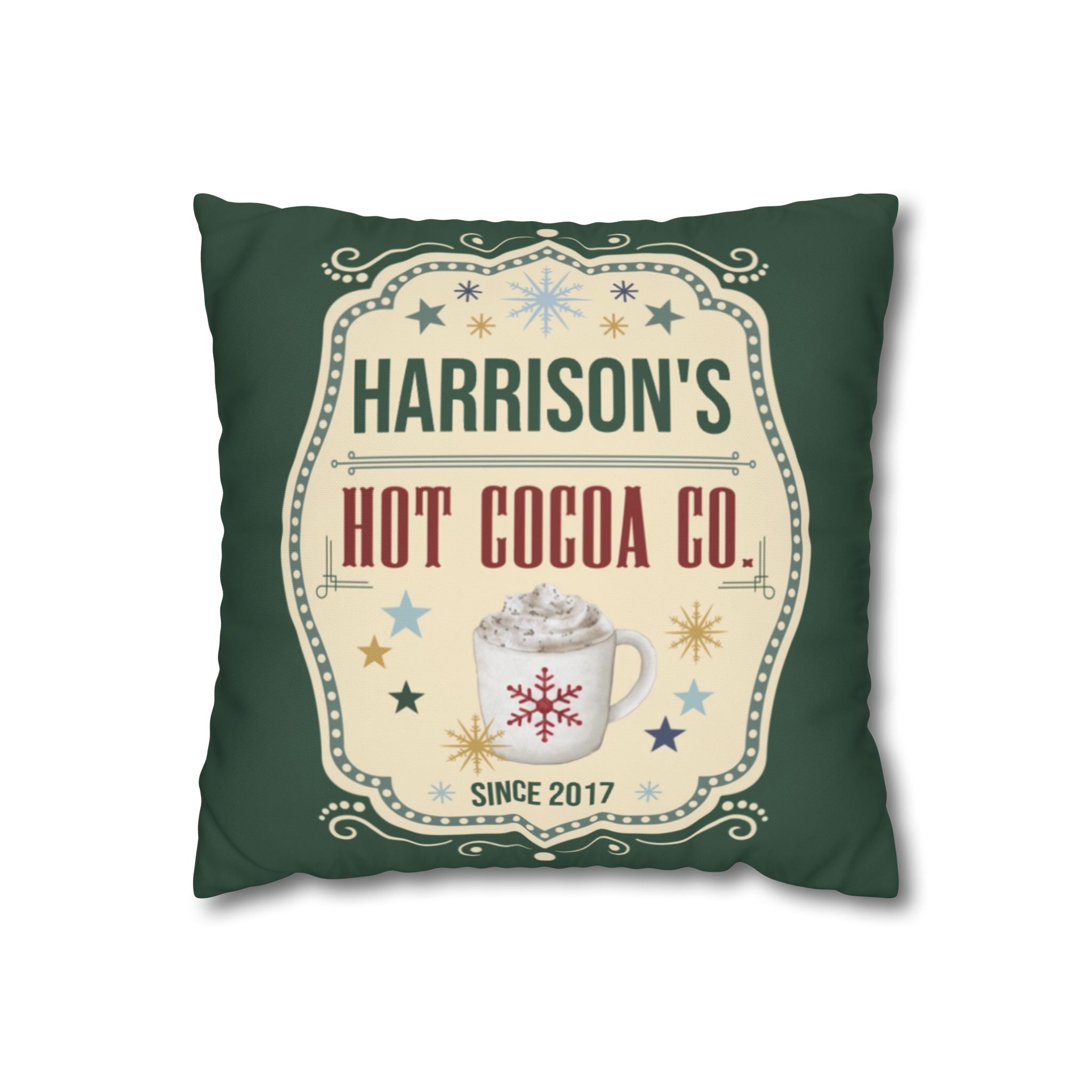 Personalized Hot Cocoa Pillow Cover - Custom Holiday Throw Pillow with Name and Vintage Design