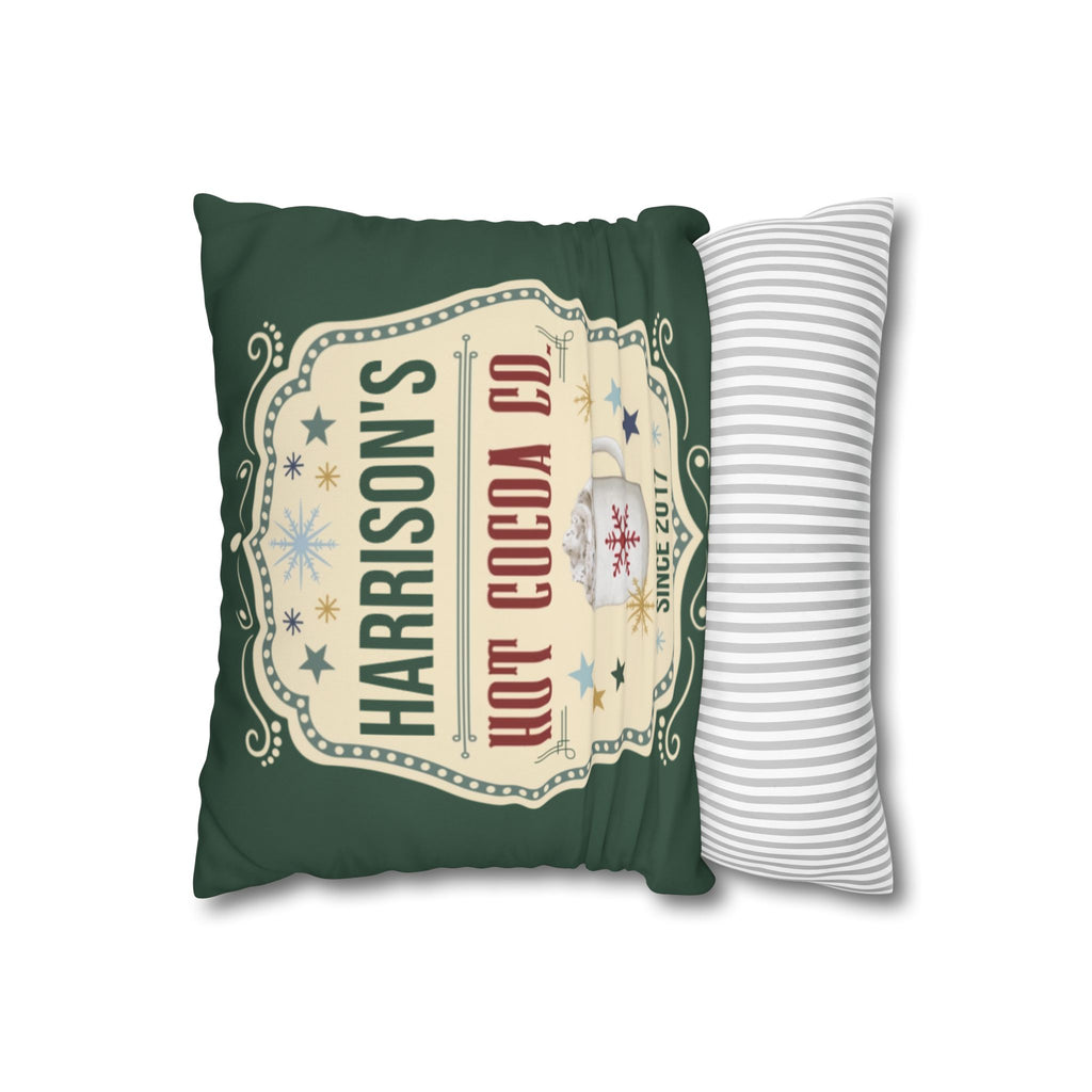 Personalized Hot Cocoa Pillow Cover - Custom Holiday Throw Pillow with Name and Vintage Design