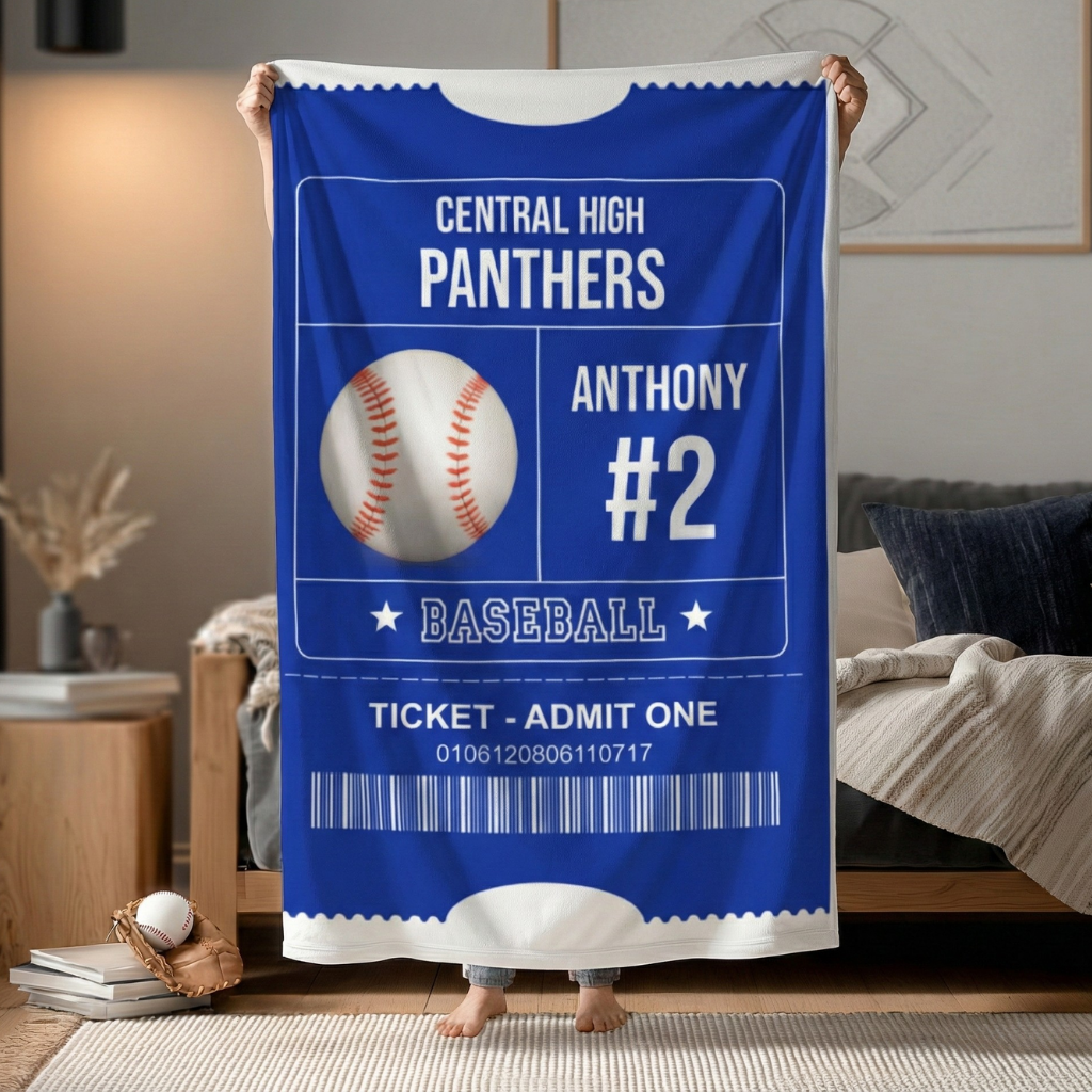Personalized Baseball Blanket - Custom Sports Gift with Team Name, Player Name and Number