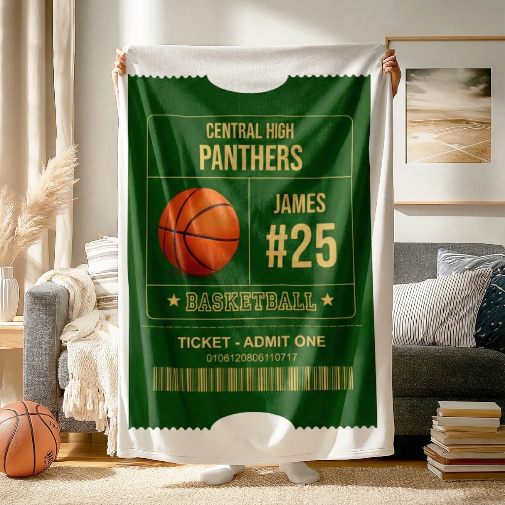 Personalized Basketball Blanket - Custom Sports Gift with Team Name, Player Name and Number