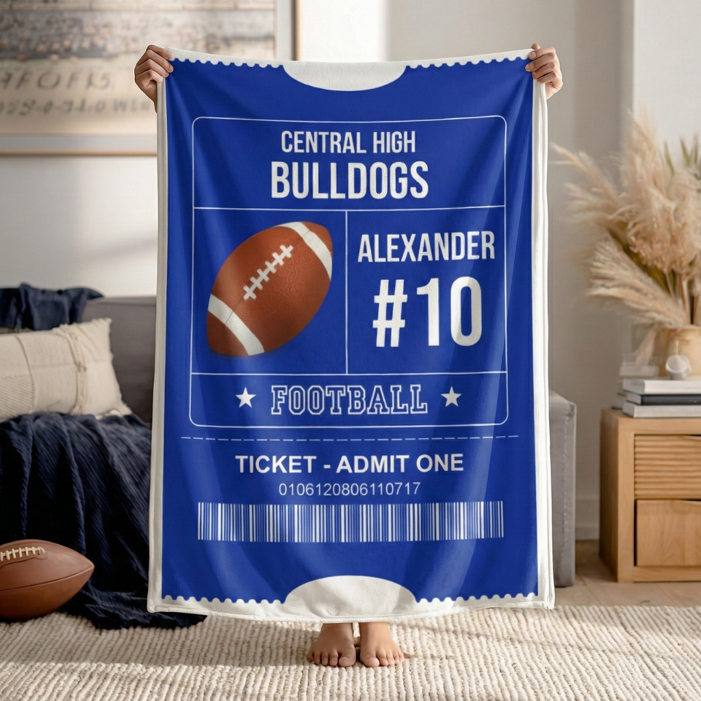 Personalized Football Blanket - Custom Sports Gift with Team Name, Player Name and Number