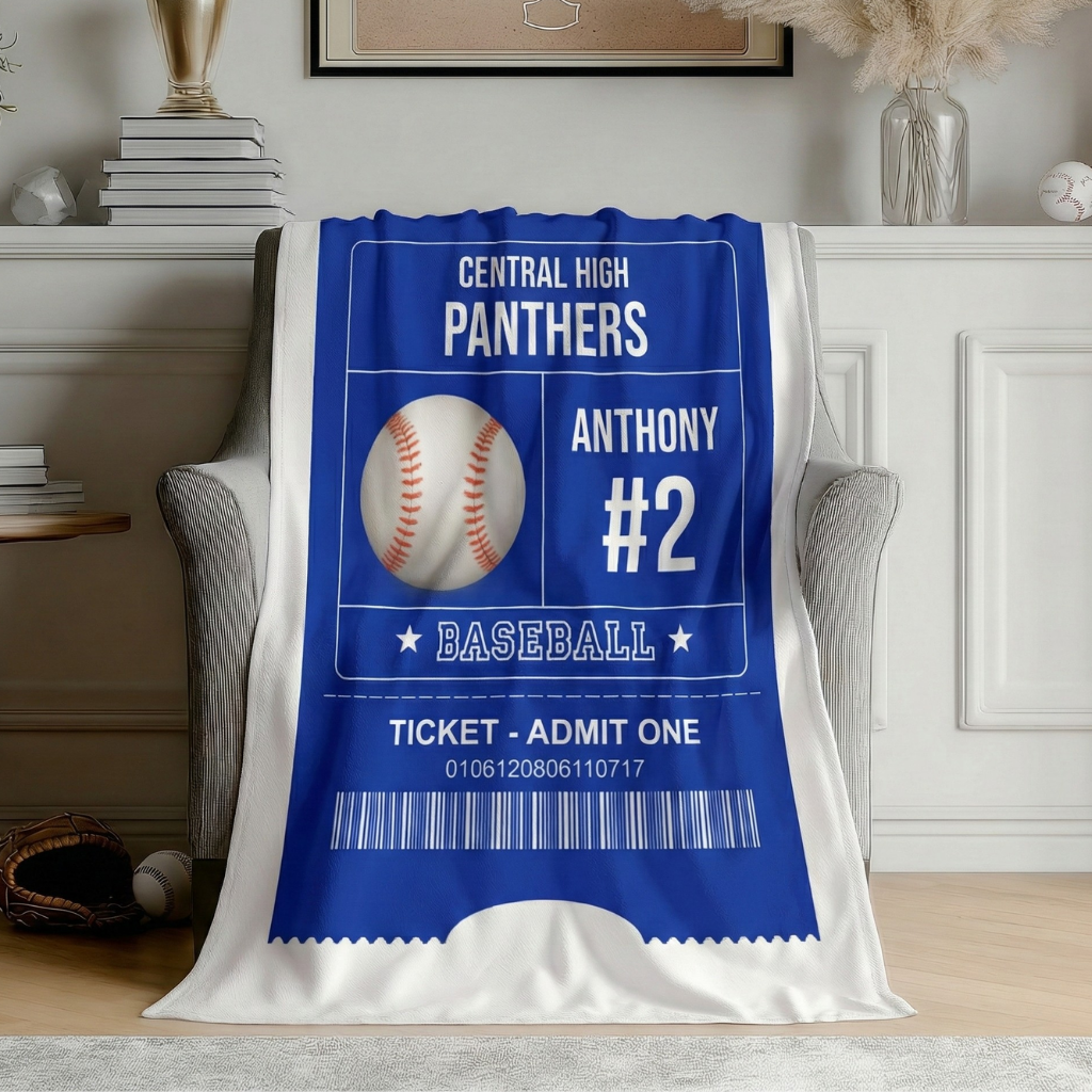 Personalized Baseball Blanket - Custom Sports Gift with Team Name, Player Name and Number