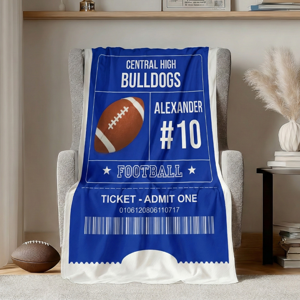 Personalized Football Blanket - Custom Sports Gift with Team Name, Player Name and Number