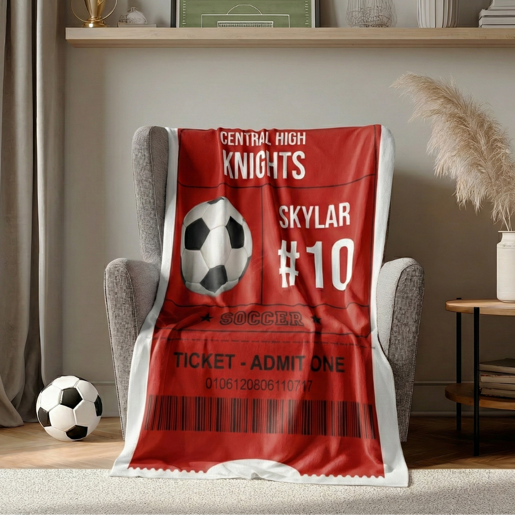 Personalized Soccer Blanket - Custom Sports Gift with Team Name, Player Name and Number