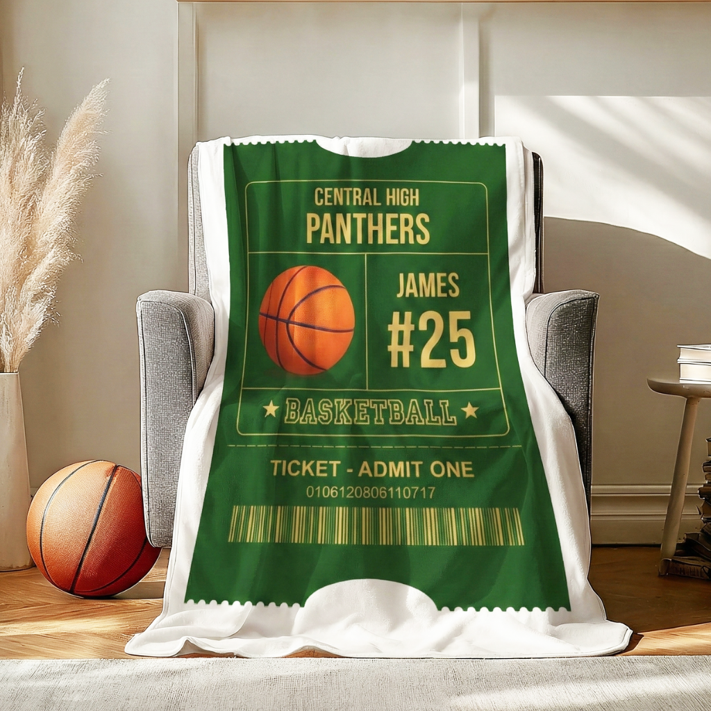Personalized Basketball Blanket - Custom Sports Gift with Team Name, Player Name and Number