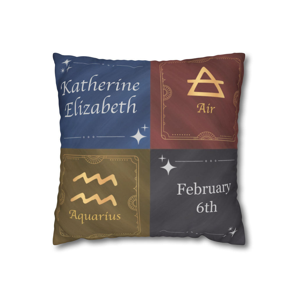 Personalized Zodiac Pillow Cover - Custom Astrology Throw Pillow with Name, Birthday, Sign and Element