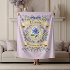 Personalized Birth Flower Blanket - Custom Name and Date Gift with Elegant Floral Design