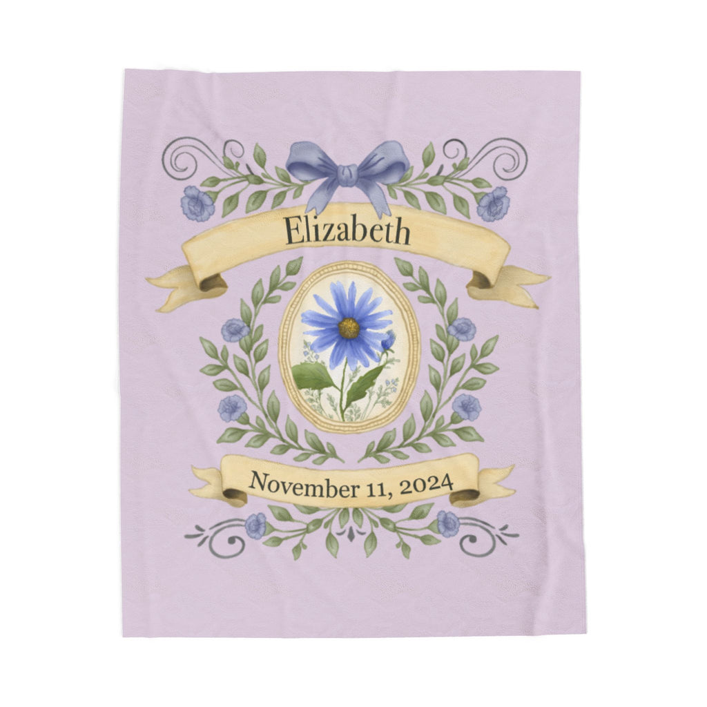 Personalized Birth Flower Blanket - Custom Name and Date Gift with Elegant Floral Design