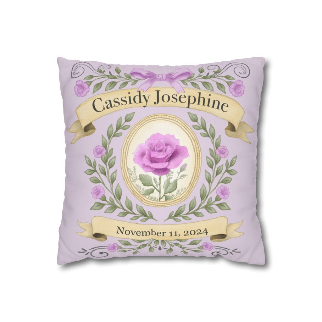 Personalized Birth Flower Pillow Cover - Custom Throw Pillow with Name and Date in Elegant Floral Design