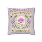 Personalized Birth Flower Pillow Cover - Custom Throw Pillow with Name and Date in Elegant Floral Design