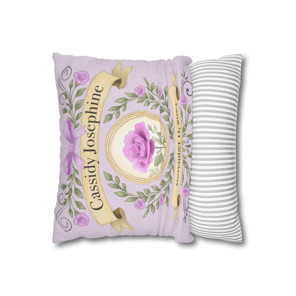 Personalized Birth Flower Pillow Cover - Custom Throw Pillow with Name and Date in Elegant Floral Design