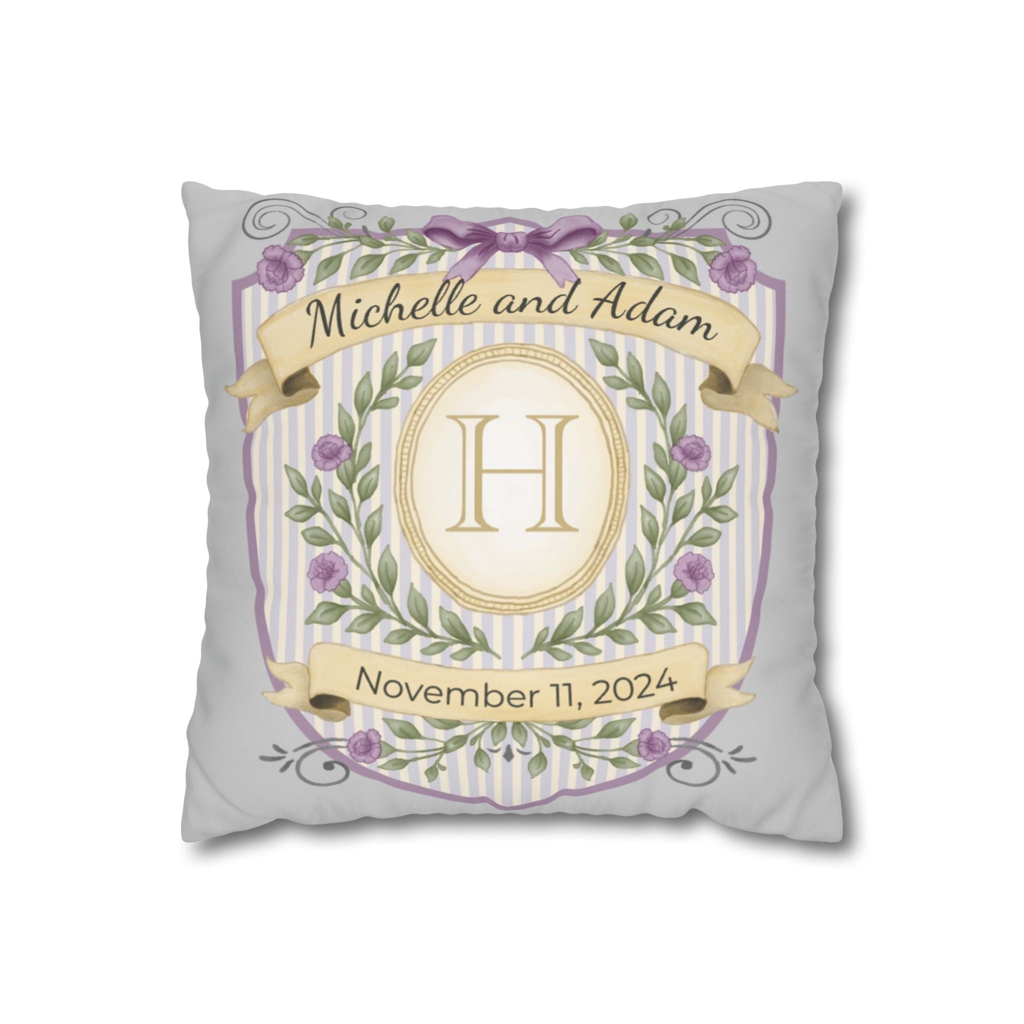 Personalized Monogram Pillow Cover - Custom Wedding or Anniversary Throw Pillow with Names and Date