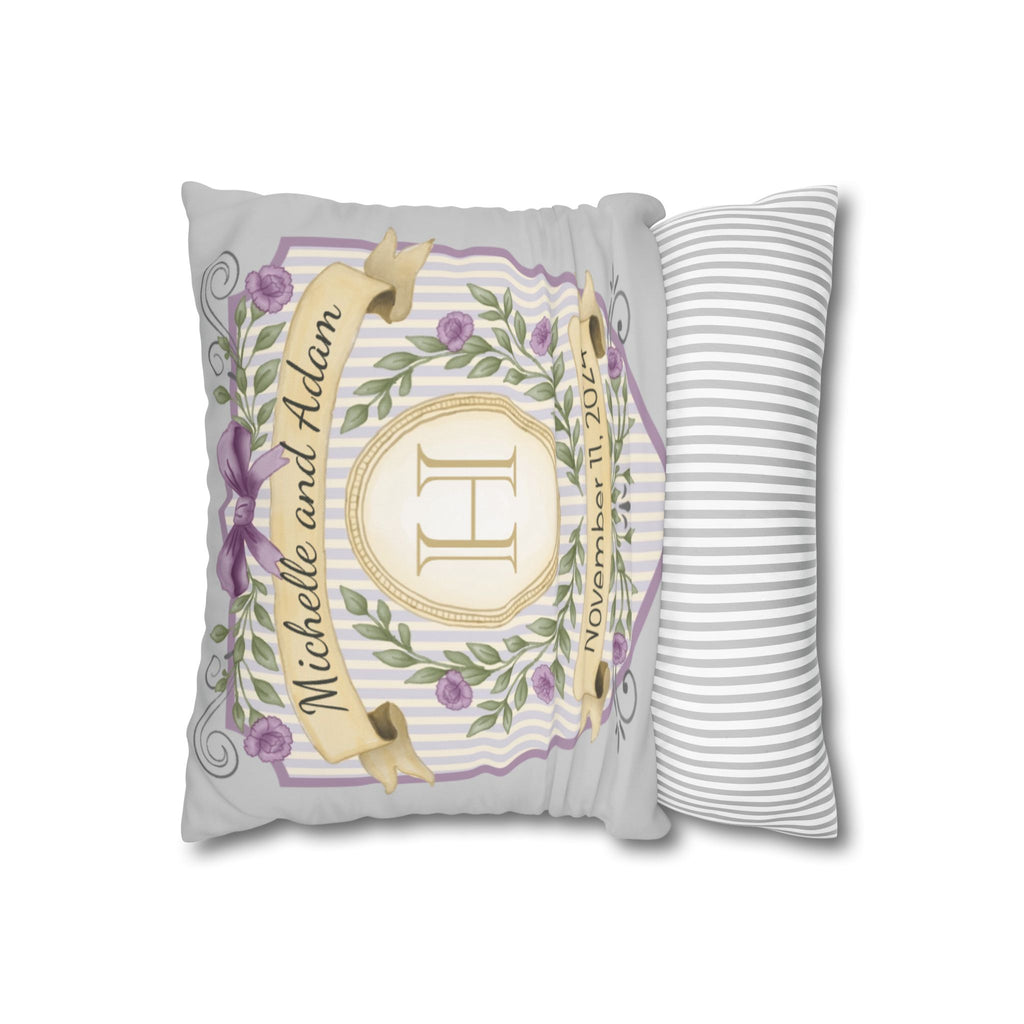 Personalized Monogram Pillow Cover - Custom Wedding or Anniversary Throw Pillow with Names and Date