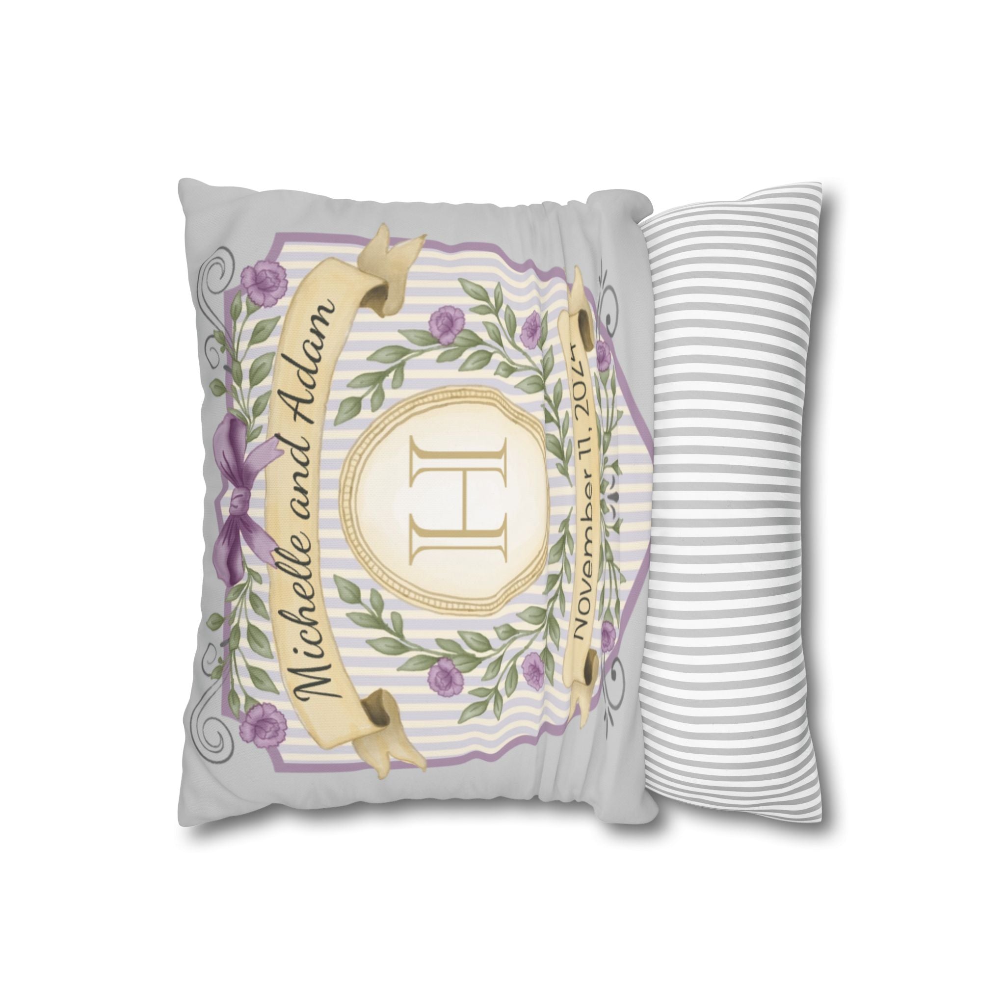Personalized Monogram Pillow Cover - Custom Wedding or Anniversary Throw Pillow with Names and Date