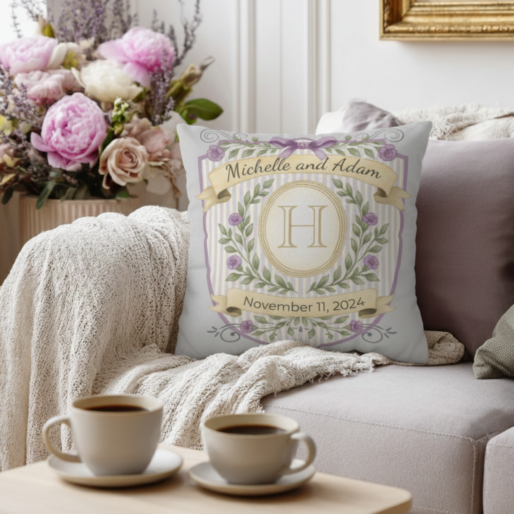Personalized Monogram Pillow Cover - Custom Wedding or Anniversary Throw Pillow with Names and Date