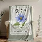 Personalized Birth Flower Blanket - Custom Gift with Name, Date and Vintage Botanical Design