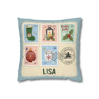 Personalized Christmas Pillow Cover - Custom Holiday Throw Pillow with Names in Vintage Stamp Design