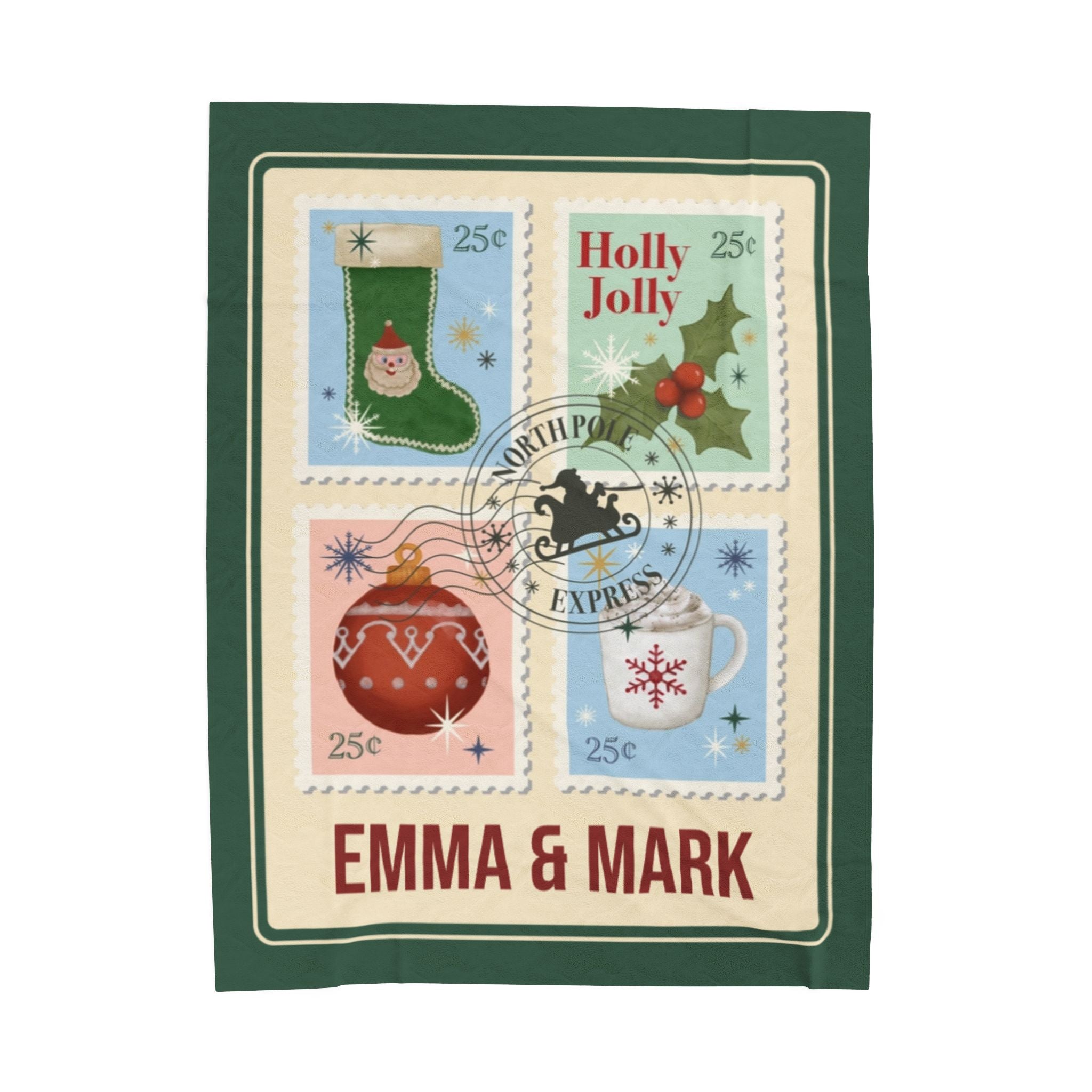 Personalized Christmas Blanket - Custom Holiday Stamp Design with Names