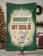 Personalized Christmas Blanket - Custom Holiday Gift with Family Name and Hot Cocoa Design