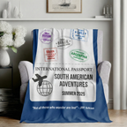 Personalized Passport Travel Blanket - Custom Adventure Throw with International Stamps