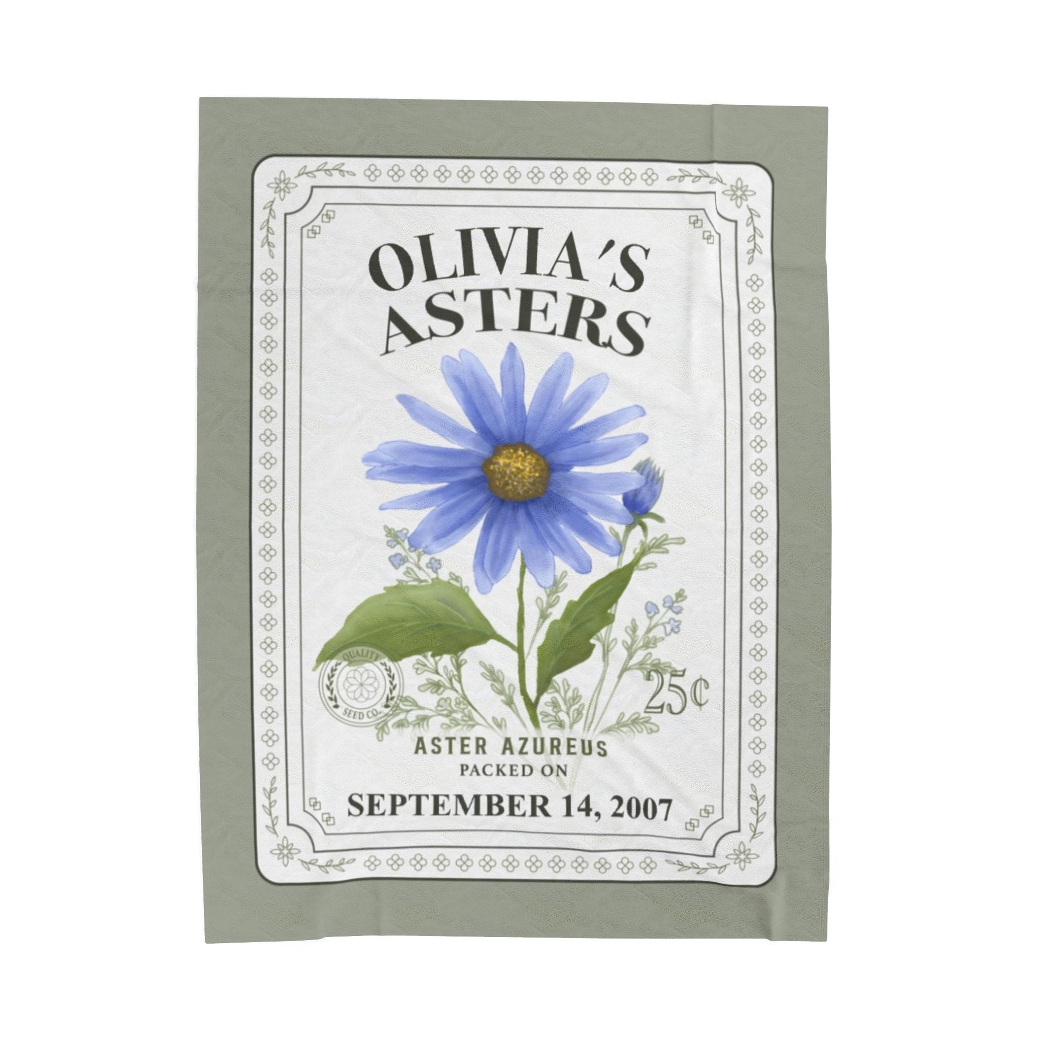 Personalized Birth Flower Blanket - Custom Gift with Name, Date and Vintage Botanical Design