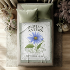 Personalized Birth Flower Blanket - Custom Gift with Name, Date and Vintage Botanical Design