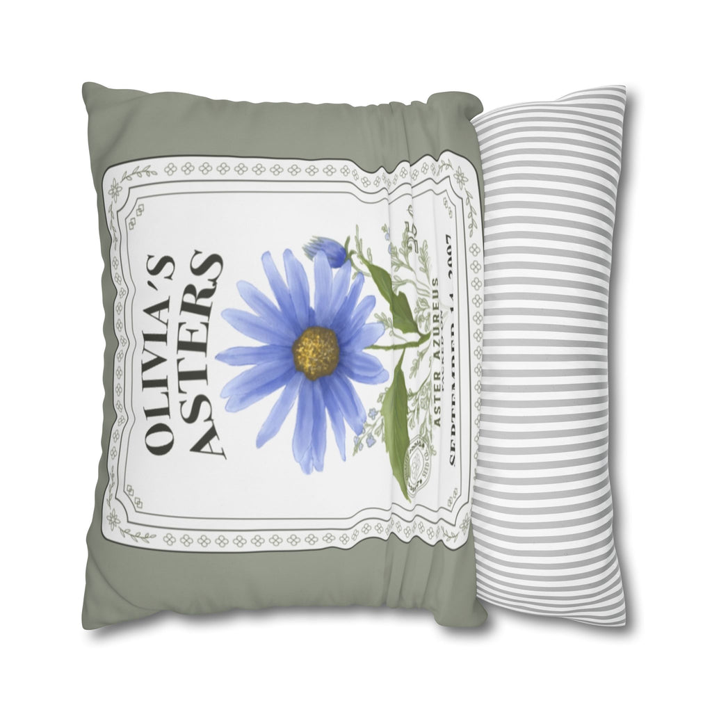 Personalized Birth Flower Pillow Cover - Custom Throw Pillow with Name and Date in Vintage Seed Packet Design