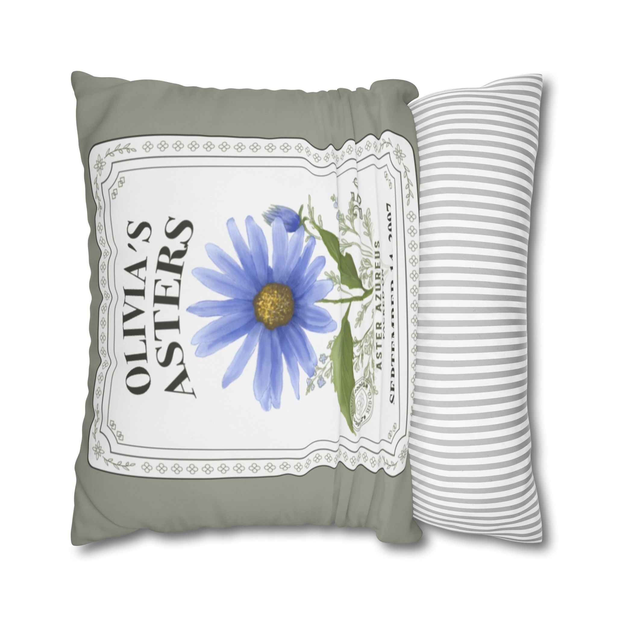 Personalized Birth Flower Pillow Cover - Custom Throw Pillow with Name and Date in Vintage Seed Packet Design