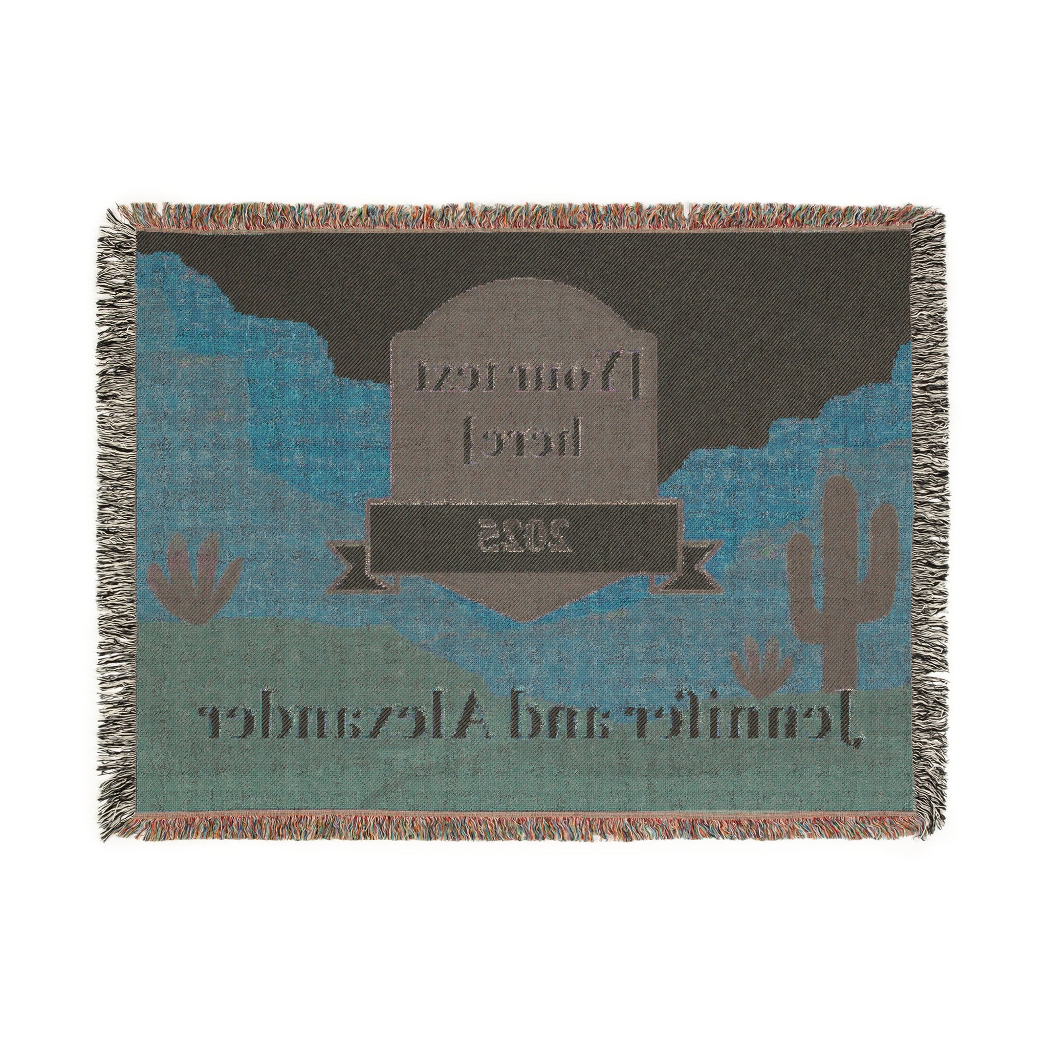Personalized Woven Blanket - Custom Throw with Names and Year in Desert Design