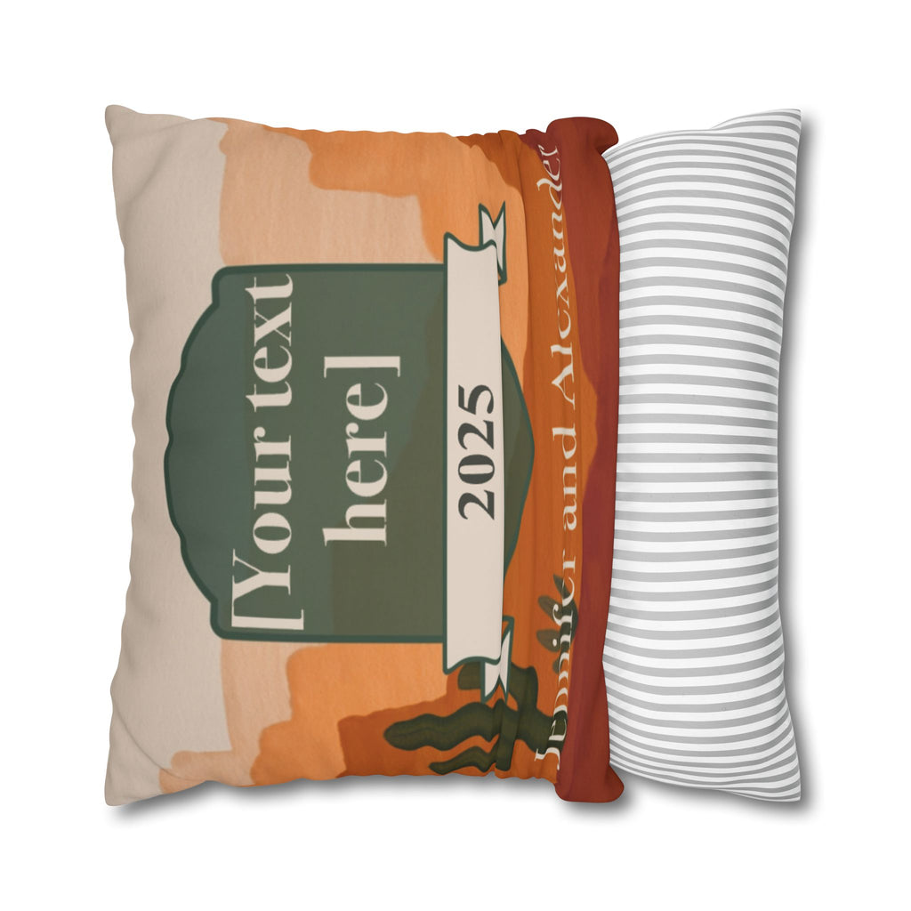 Personalized Pillow Cover - Custom Desert Throw Pillow with Names and Year in Adventure Design
