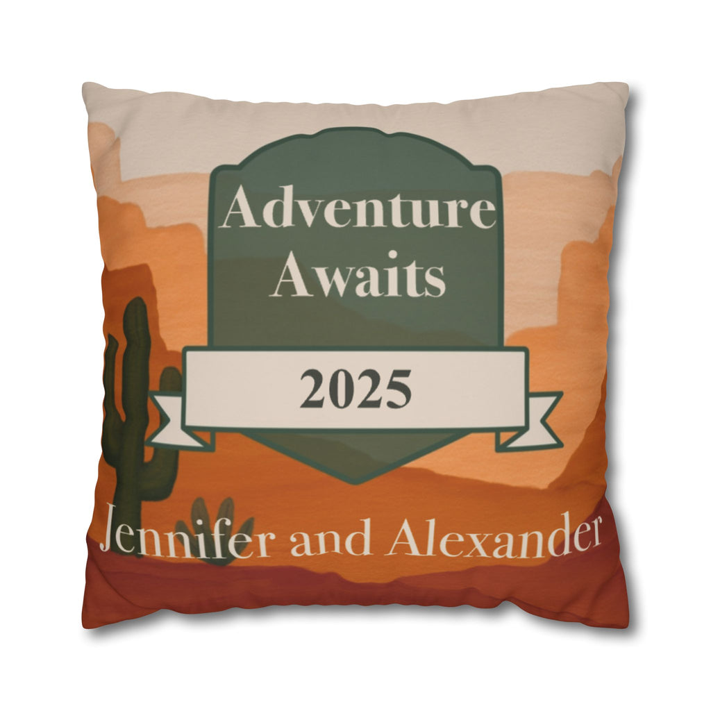 Personalized Pillow Cover - Custom Desert Throw Pillow with Names and Year in Adventure Design