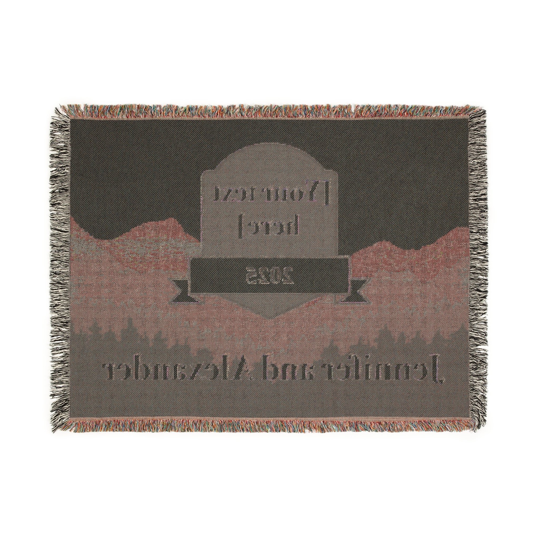 Personalized Woven Blanket - Custom Throw with Names and Year in Mountain Design