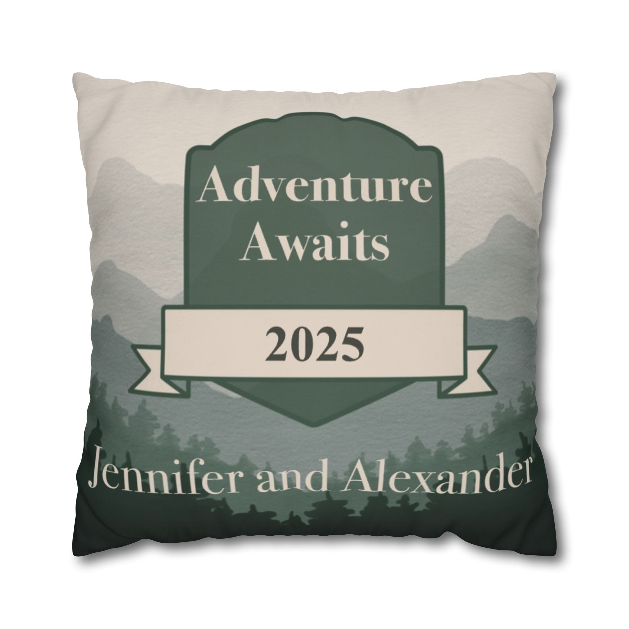 Personalized Pillow Cover - Custom Throw Pillow with Names and Year in Mountain Design