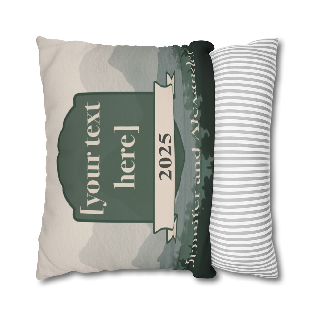 Personalized Pillow Cover - Custom Throw Pillow with Names and Year in Mountain Design