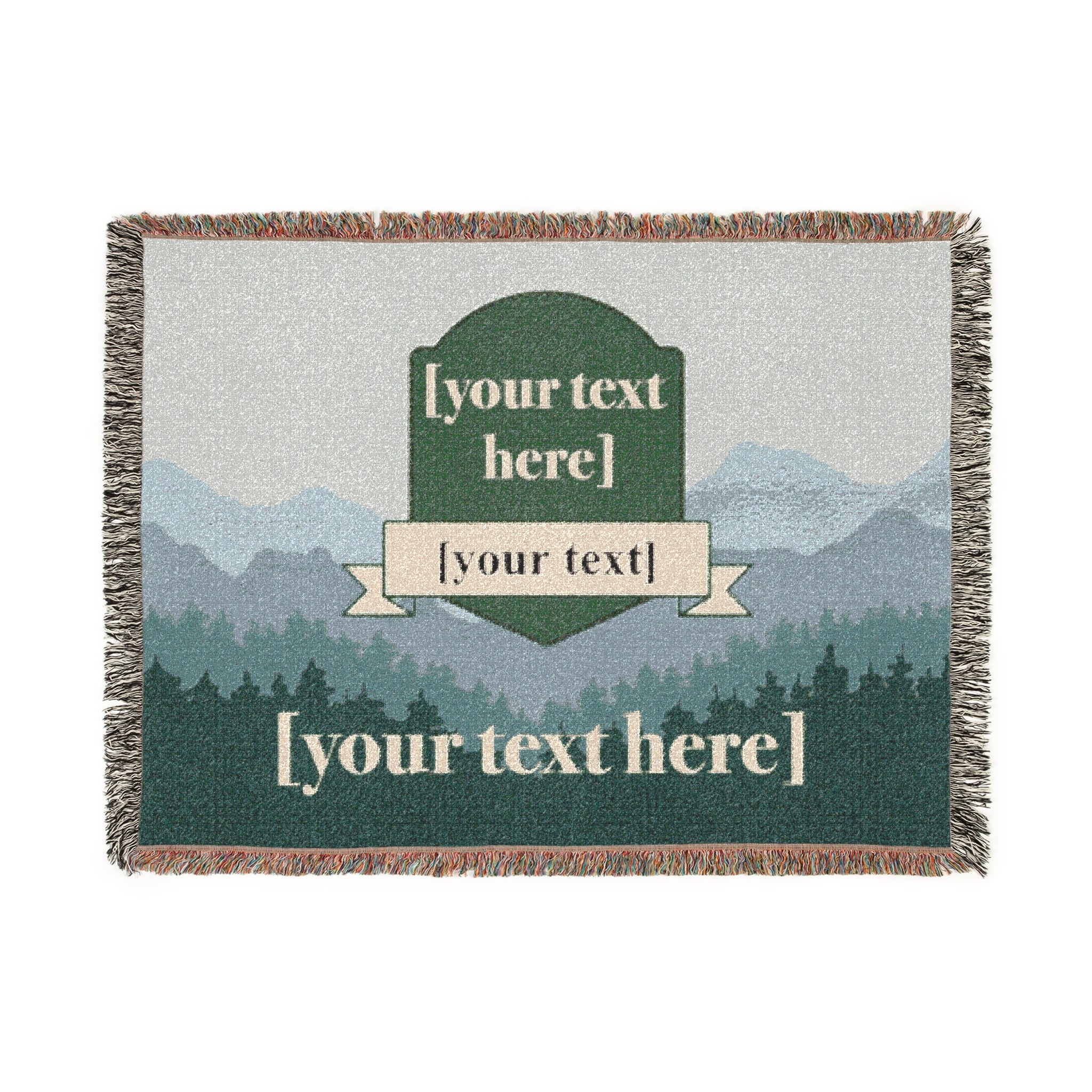 Personalized Woven Blanket - Custom Throw with Names and Year in Mountain Design