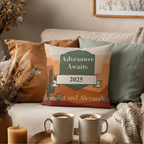 Personalized Pillow Cover - Custom Desert Throw Pillow with Names and Year in Adventure Design