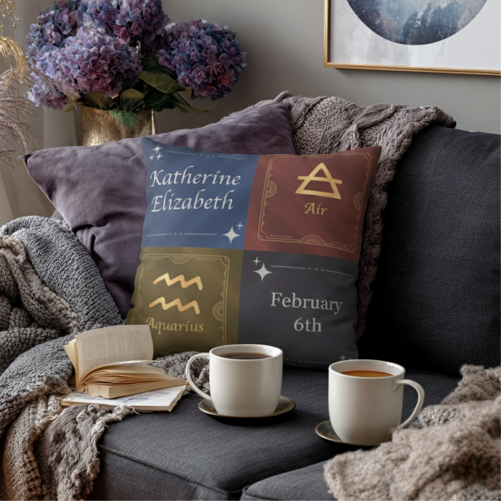 Personalized Zodiac Pillow Cover - Custom Astrology Throw Pillow with Name, Birthday, Sign and Element