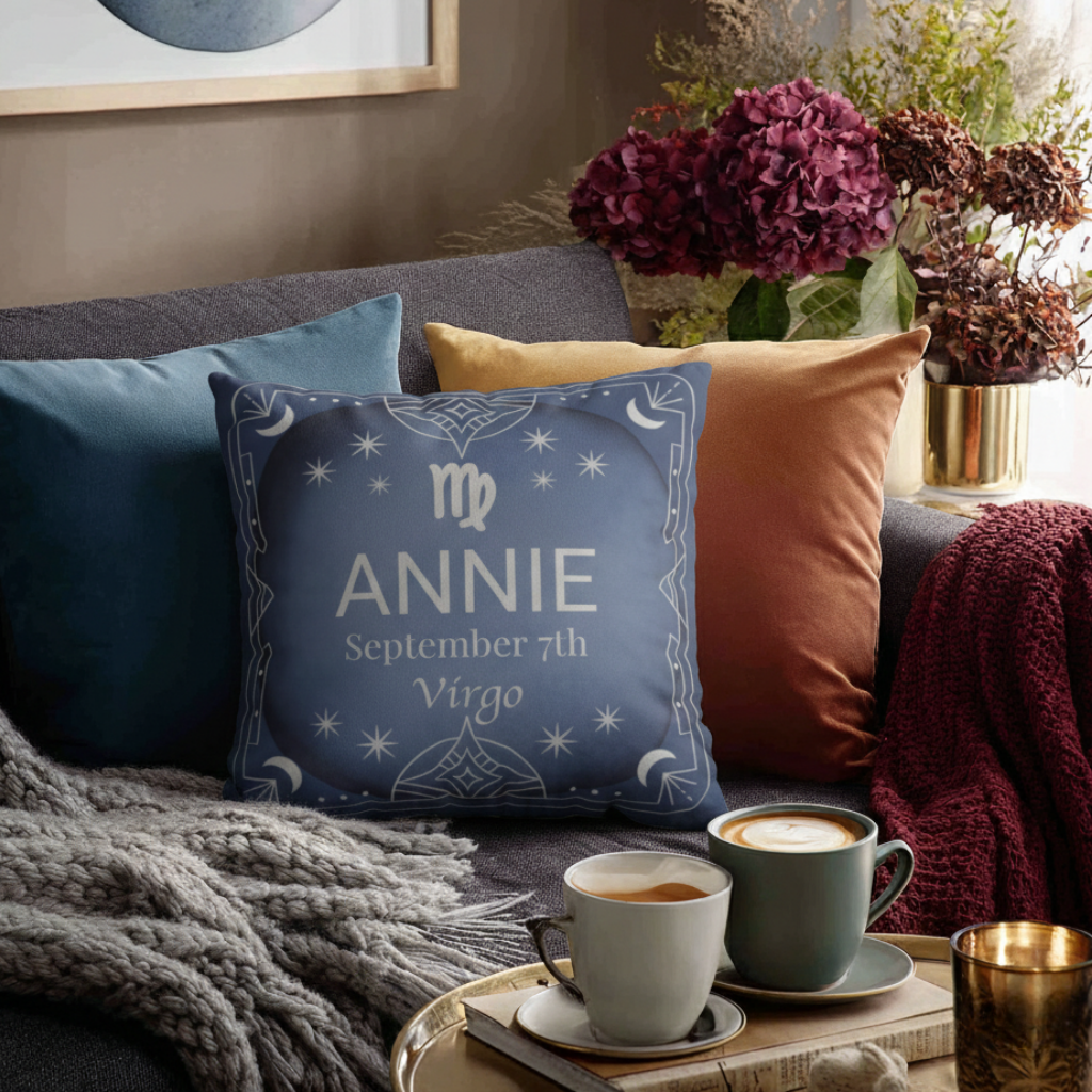 Personalized Zodiac Pillow Cover - Custom Astrology Throw Pillow with Name, Birthday and Sign