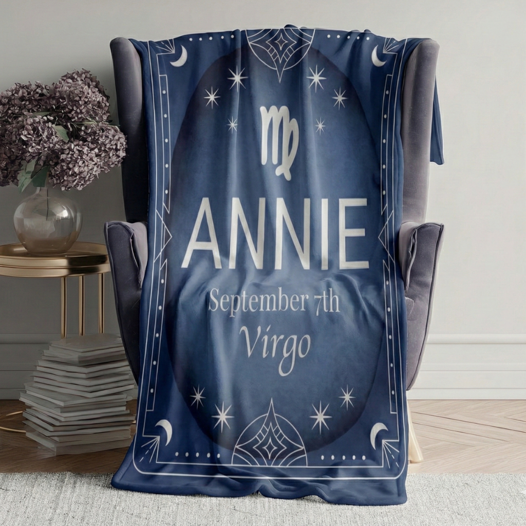 Personalized Zodiac Blanket - Custom Astrology Gift with Name, Birthday and Sign